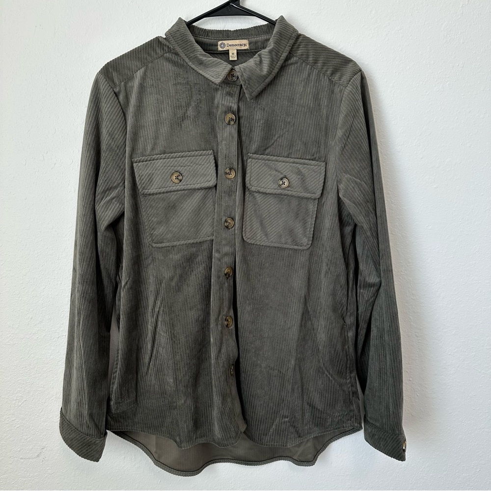 Women’s Democracy Dark Green Corduroy Button-Up Jacket - Size Medium